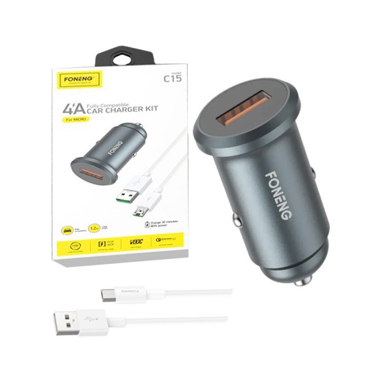 Foneng Car Charger Kit C15 Mini USB (Fast 4A) Black